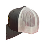 One Cross Three Nails Forgiven Hat. Charcoal and White Trucker Hat. Biker Hat