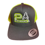 2A Hat, 2nd Amendment EST 1791 Hat. Charcoal/Neon Green/White Trucker Hat