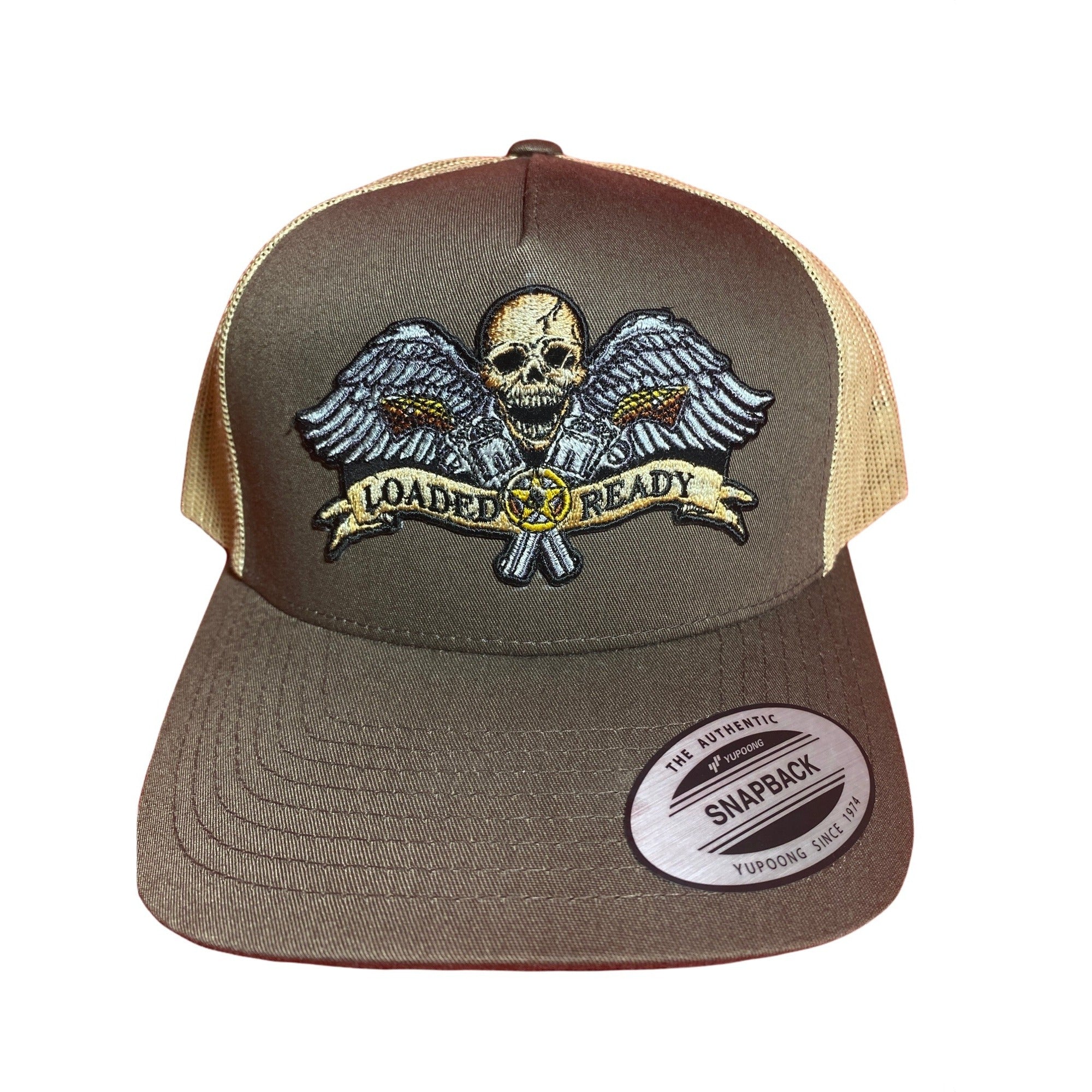 2A Hat, Loaded Ready Hat. Brown / Khaki Trucker Hat. Biker Hat