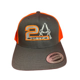 2A Hat, 2nd Amendment EST 1791 Hat. Charcoal/Neon Orange Trucker Hat