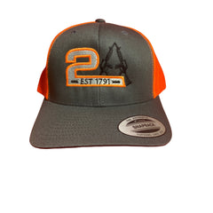 2A Hat, 2nd Amendment EST 1791 Hat. Charcoal/Neon Orange Trucker Hat