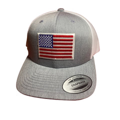 American Flag Hat. Heather Gray and White Trucker Hat. Biker Hat