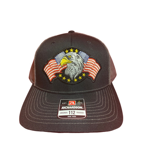 America Flag with America Eagle on Richardson R112 Trucker Hat.