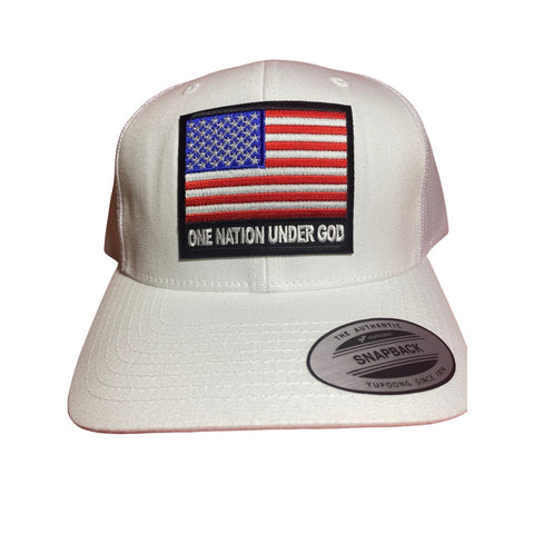 One Nation Under God Hat. America Flag Hat. White Trucker Hat. Biker hat