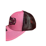Lady Rider Pink Rose with Feather. Hot Pink Richardson R112 Hat. Lady Biker