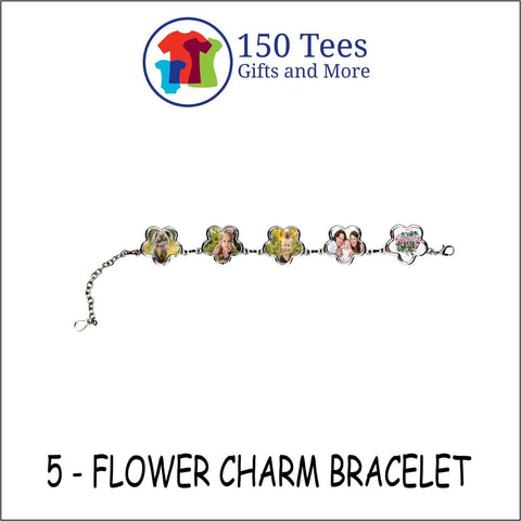 Personalized Bracelet - Custom Photo Bracelet -  Flower Charm Bracelet