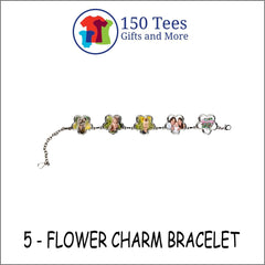 Personalized Bracelet - Custom Photo Bracelet -  Flower Charm Bracelet - 150 TEES GIFTS & MORE