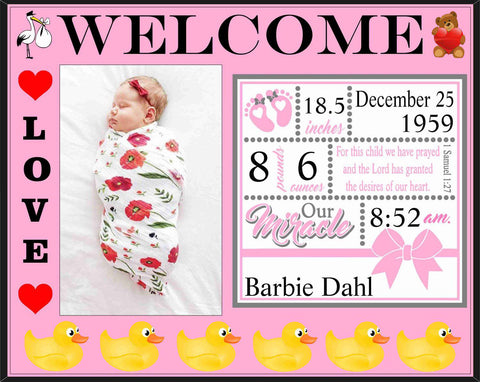 Birth Announcement Photo Frame For Girl